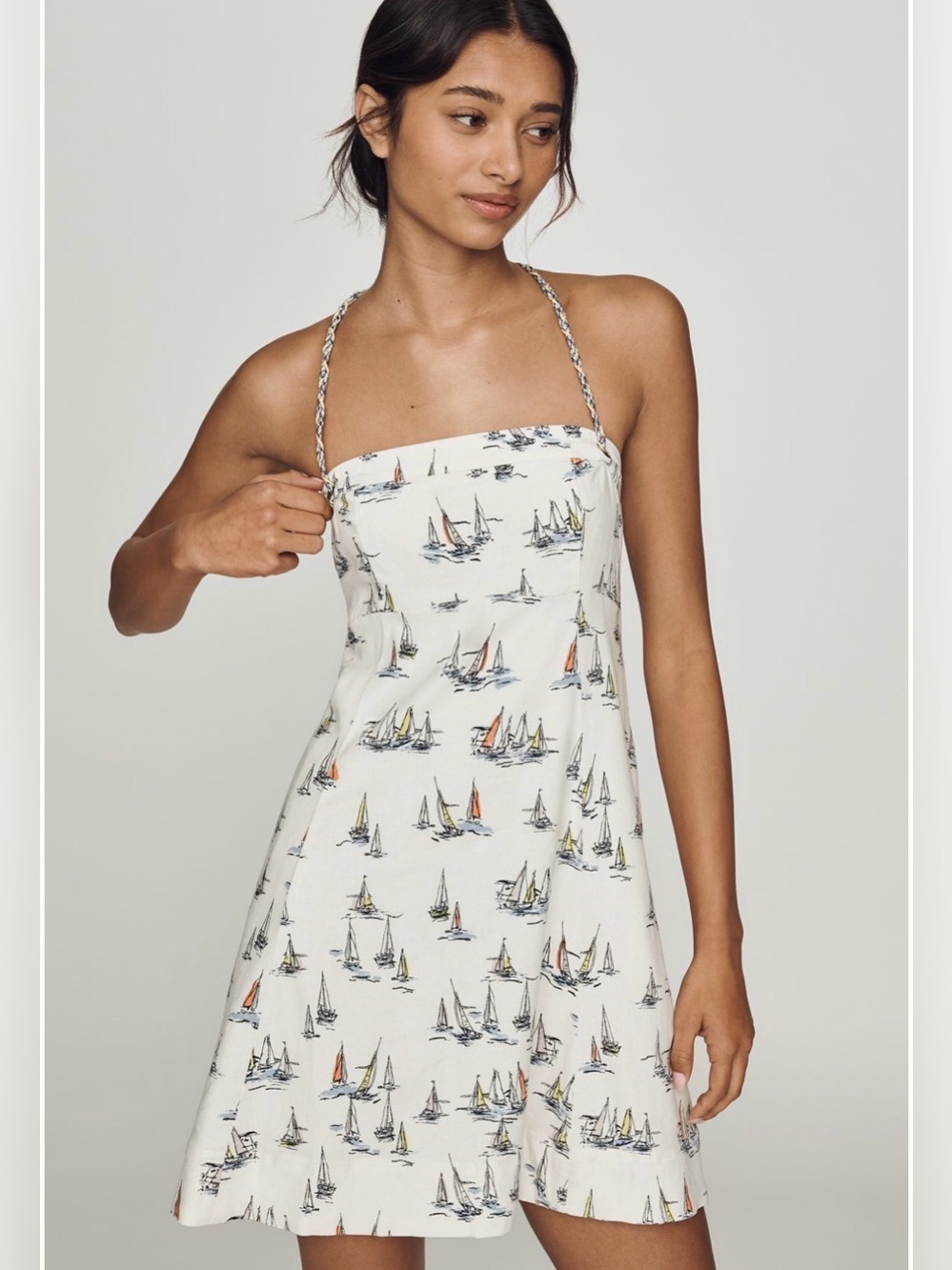 NWT Anthropologie Maeve Ivory Sailboat Print Mini Dress SZ XXS RV $178